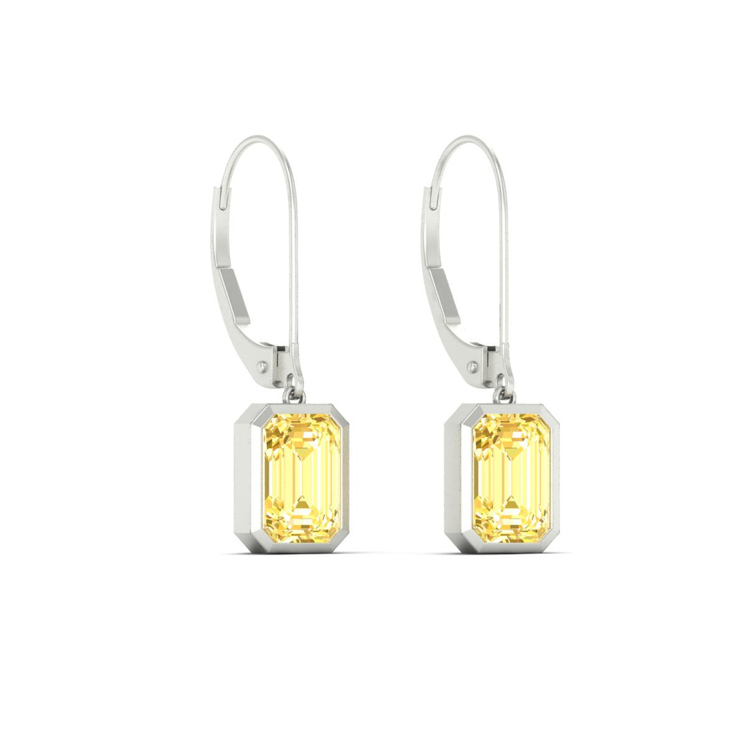 Lab Grown Yellow Diamond Leverback Emerald Cut Solitaire Earrings