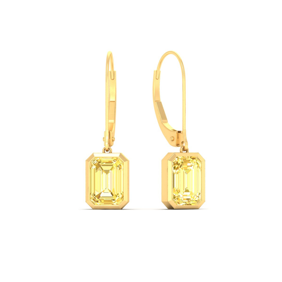 Lab Grown Yellow Diamond Leverback Emerald Cut Solitaire Earrings
