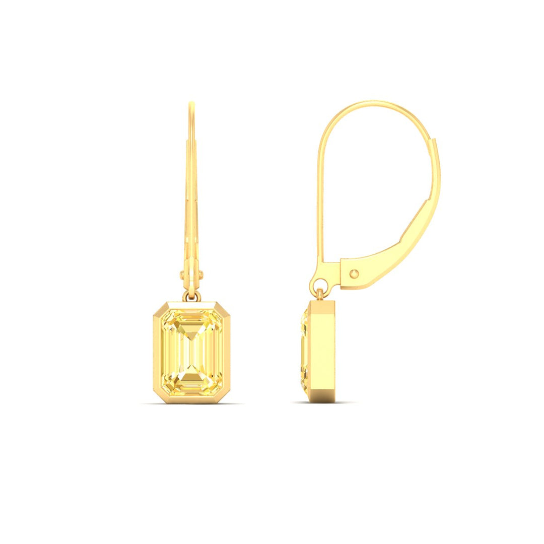 Lab Grown Yellow Diamond Leverback Emerald Cut Solitaire Earrings