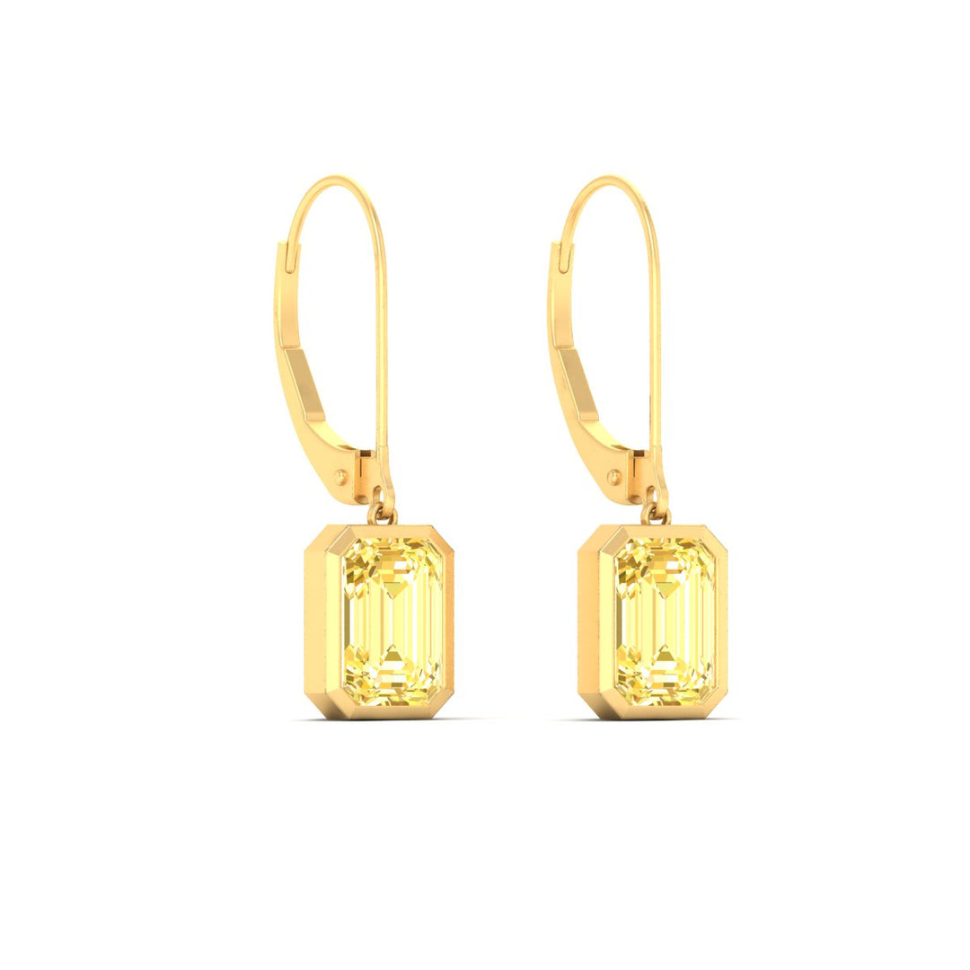 Lab Grown Yellow Diamond Leverback Emerald Cut Solitaire Earrings