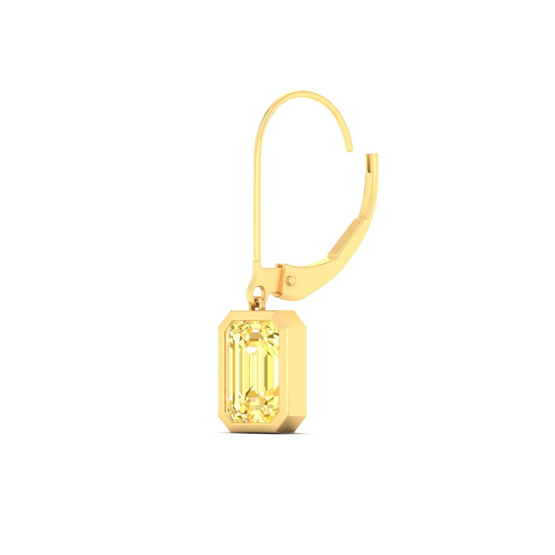 Lab Grown Yellow Diamond Leverback Emerald Cut Solitaire Earrings