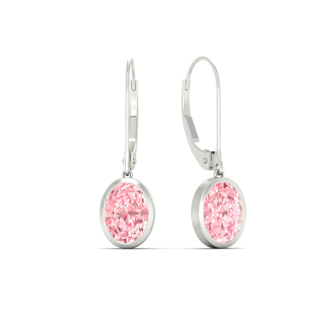 Pink Lab Grown Bezel Set Leverback Oval Shaped Solitaire Earrings