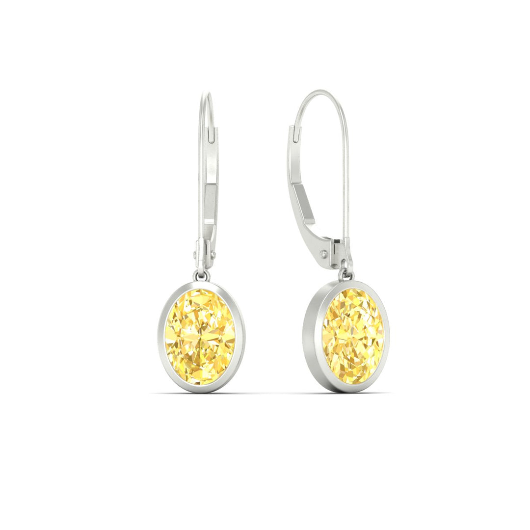 Lab Grown Vivid Yellow Bezel Leverback Oval Shaped Solitaire Earrings