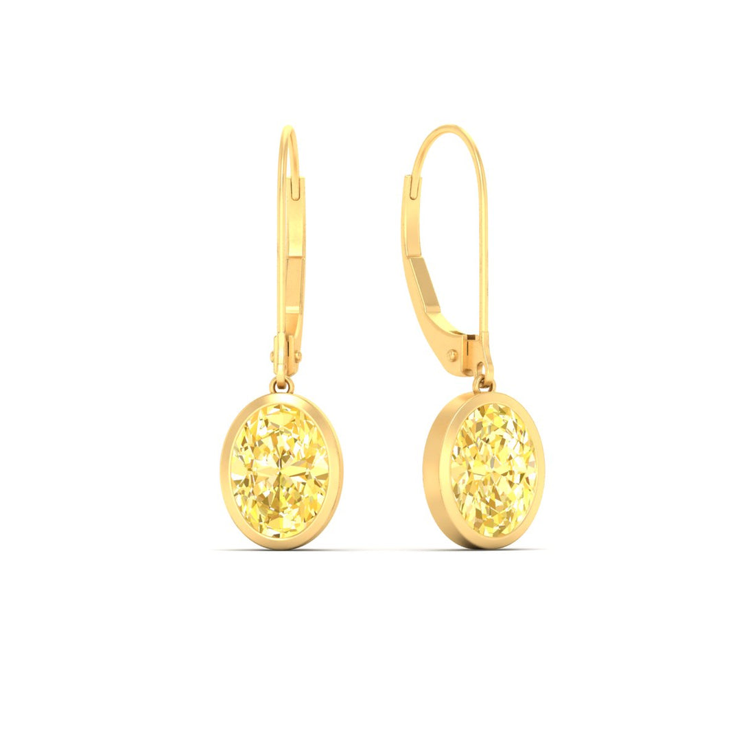 Lab Grown Vivid Yellow Bezel Leverback Oval Shaped Solitaire Earrings