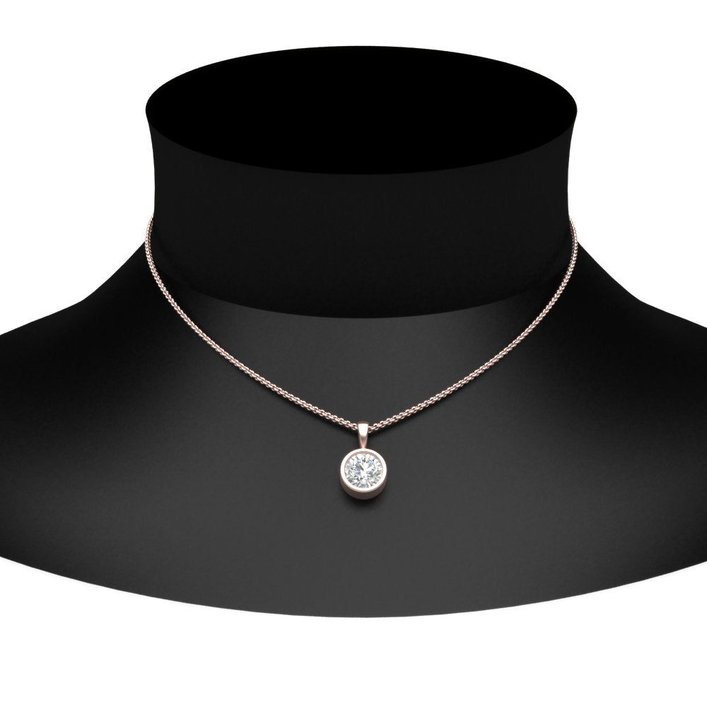 Round Lab Diamond Bezel Solitaire Pendant For Women