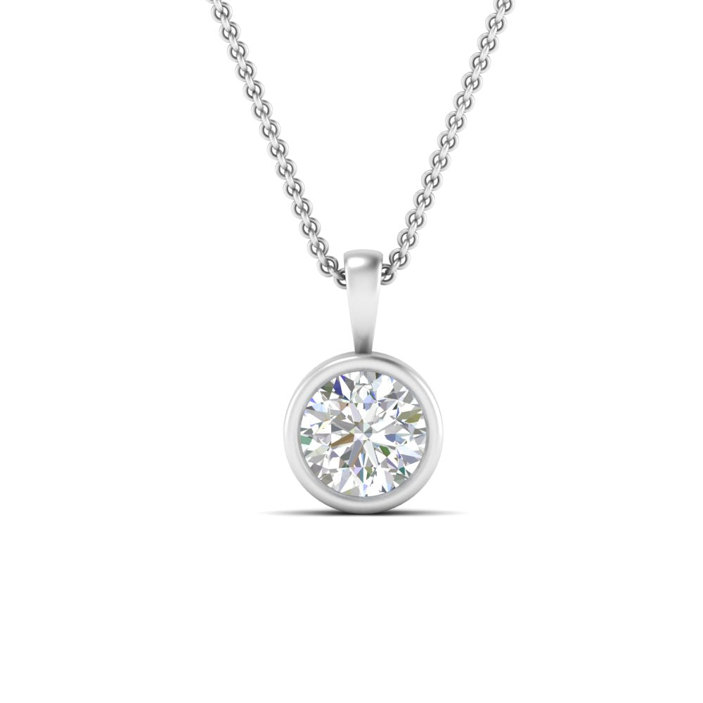 Round Lab Diamond Bezel Solitaire Pendant For Women