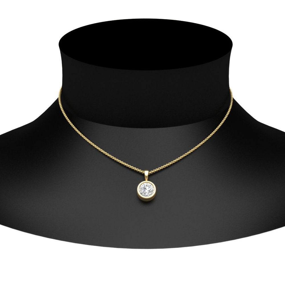 Round Lab Diamond Bezel Solitaire Pendant For Women