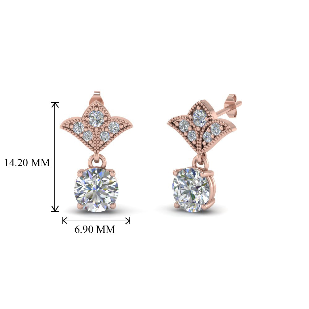 0.50 To 2 Carat Lab Diamond Art Deco Inspired Round Drop Earring For Women 14K Gold