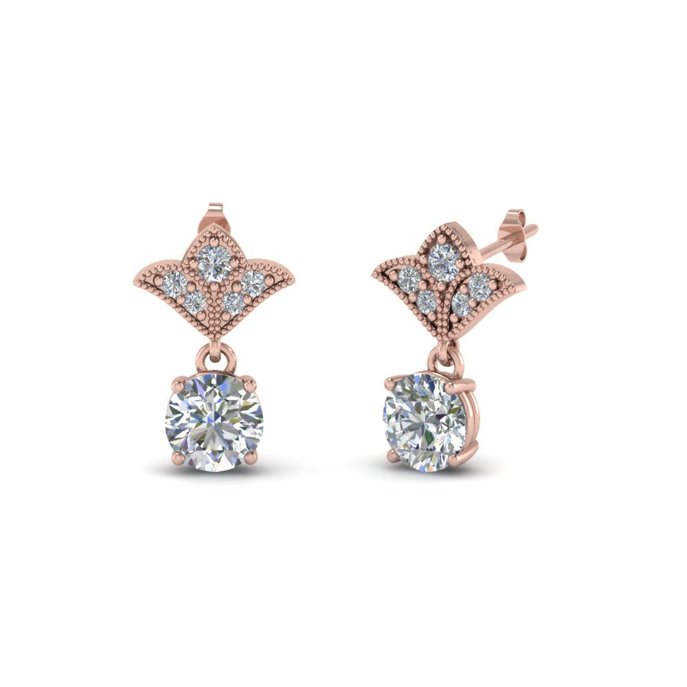 0.50 To 2 Carat Lab Diamond Art Deco Inspired Round Drop Earring For Women 14K Gold