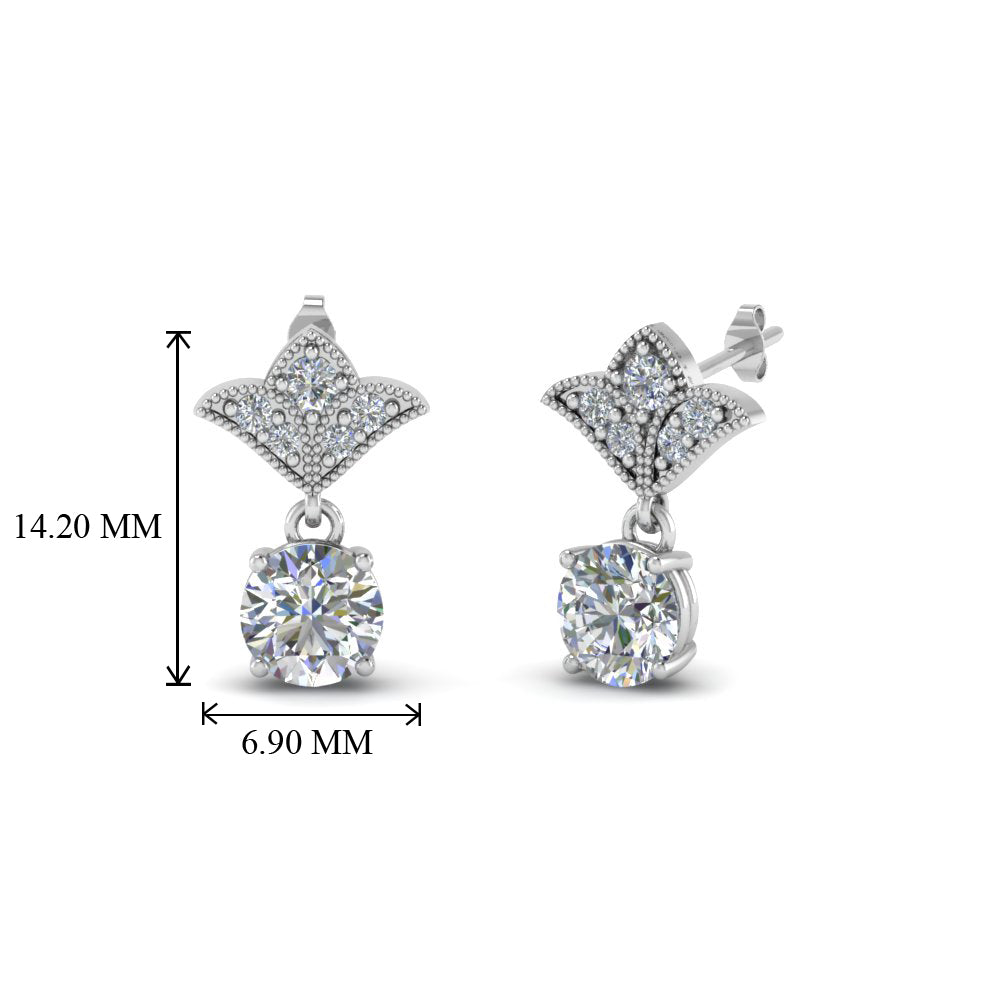 0.50 To 2 Carat Lab Diamond Art Deco Inspired Round Drop Earring For Women 14K Gold