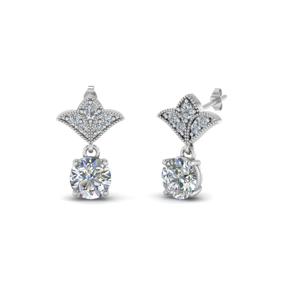 0.50 To 2 Carat Lab Diamond Art Deco Inspired Round Drop Earring For Women 14K Gold