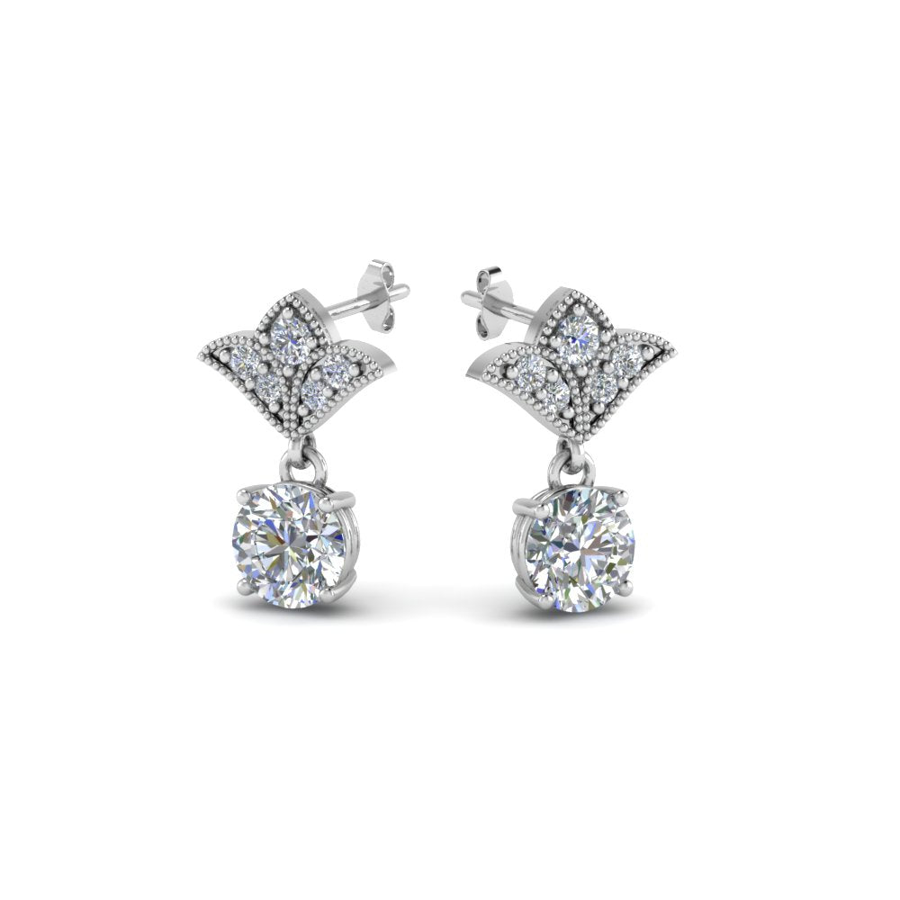 0.50 To 2 Carat Lab Diamond Art Deco Inspired Round Drop Earring For Women 14K Gold