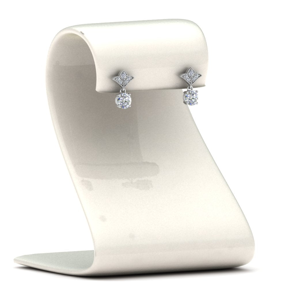 0.50 To 2 Carat Lab Diamond Art Deco Inspired Round Drop Earring For Women 14K Gold