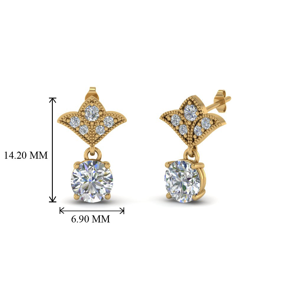 0.50 To 2 Carat Lab Diamond Art Deco Inspired Round Drop Earring For Women 14K Gold