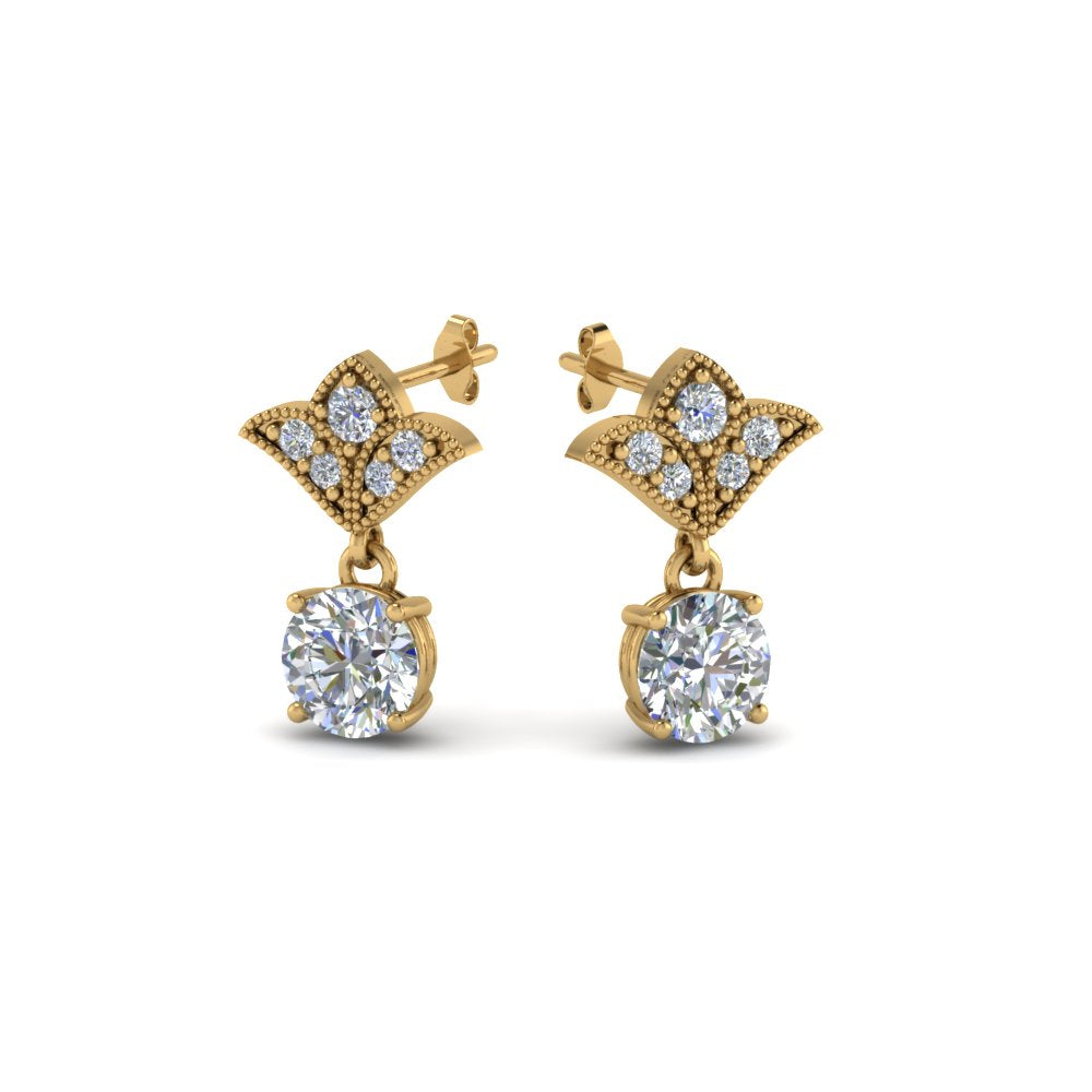 0.50 To 2 Carat Lab Diamond Art Deco Inspired Round Drop Earring For Women 14K Gold