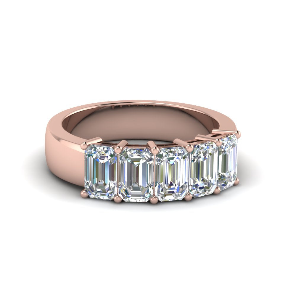 Five Stone Emerald Cut Lab Diamond Ring 14K Gold