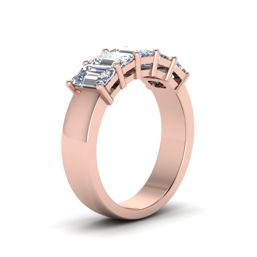 Five Stone Emerald Cut Lab Diamond Ring 14K Gold