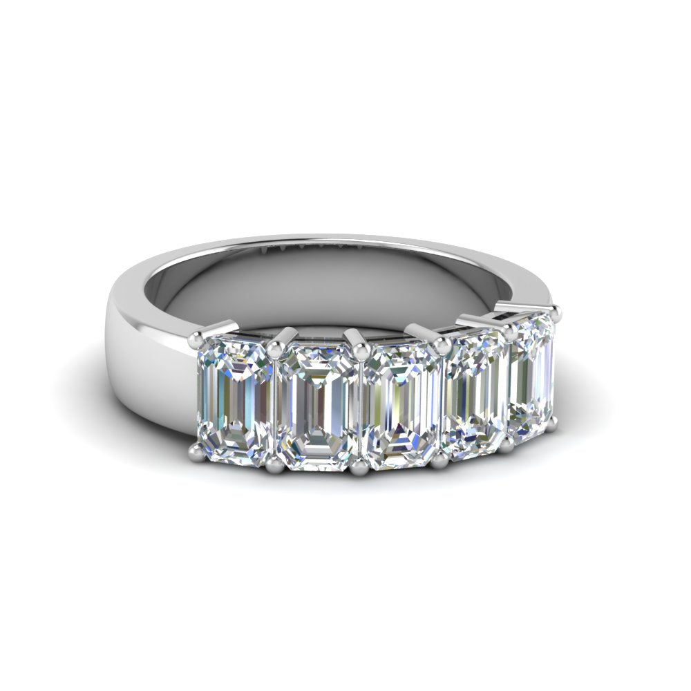 Five Stone Emerald Cut Lab Diamond Ring 14K Gold