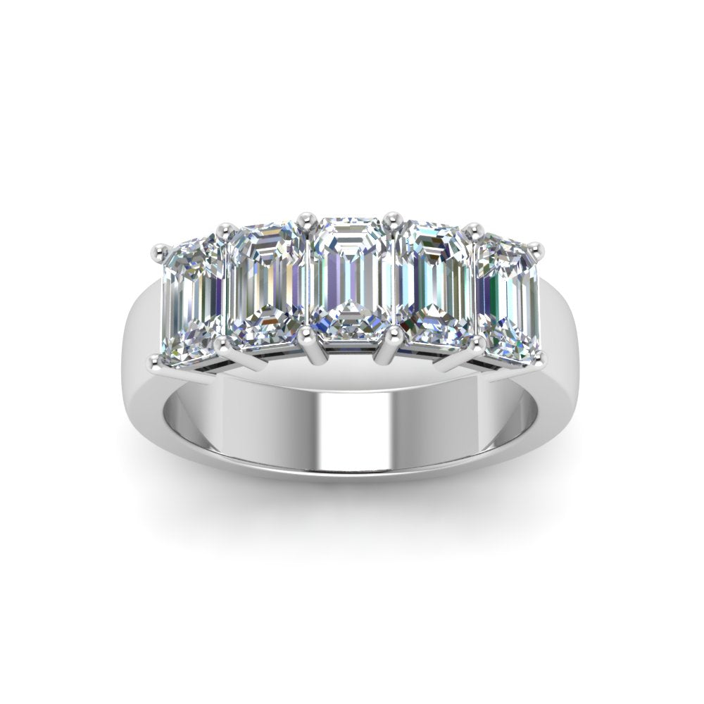 Five Stone Emerald Cut Lab Diamond Ring 14K Gold