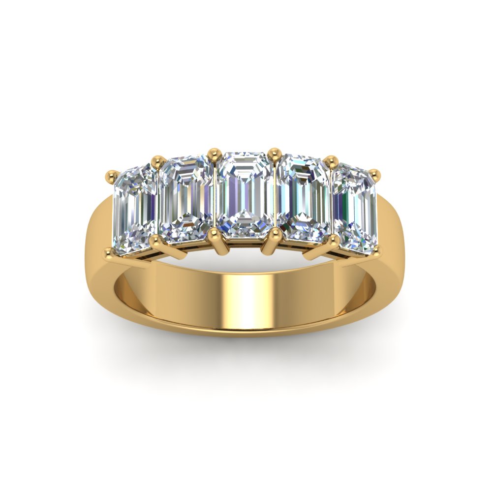 Five Stone Emerald Cut Lab Diamond Ring 14K Gold