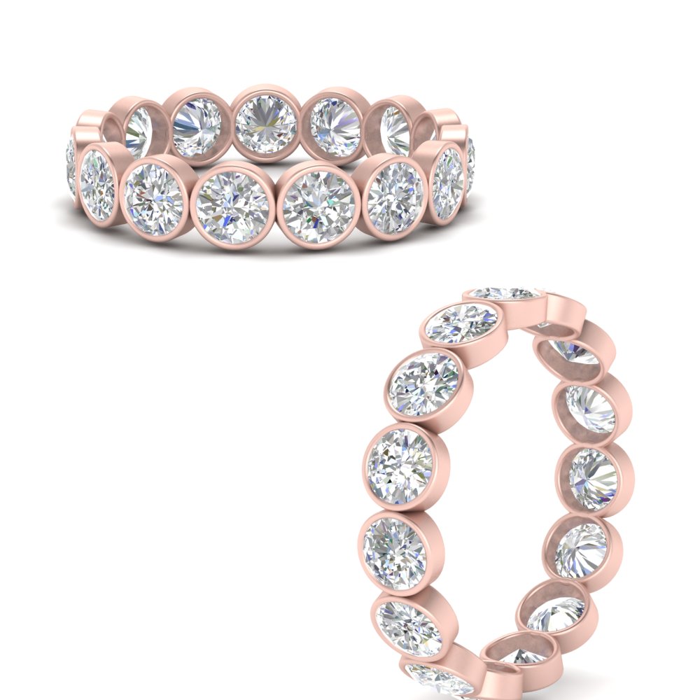Bezel Lab Diamond Rount Cut Eternity Women Ring In 14K White Gold | Cuts & Carat