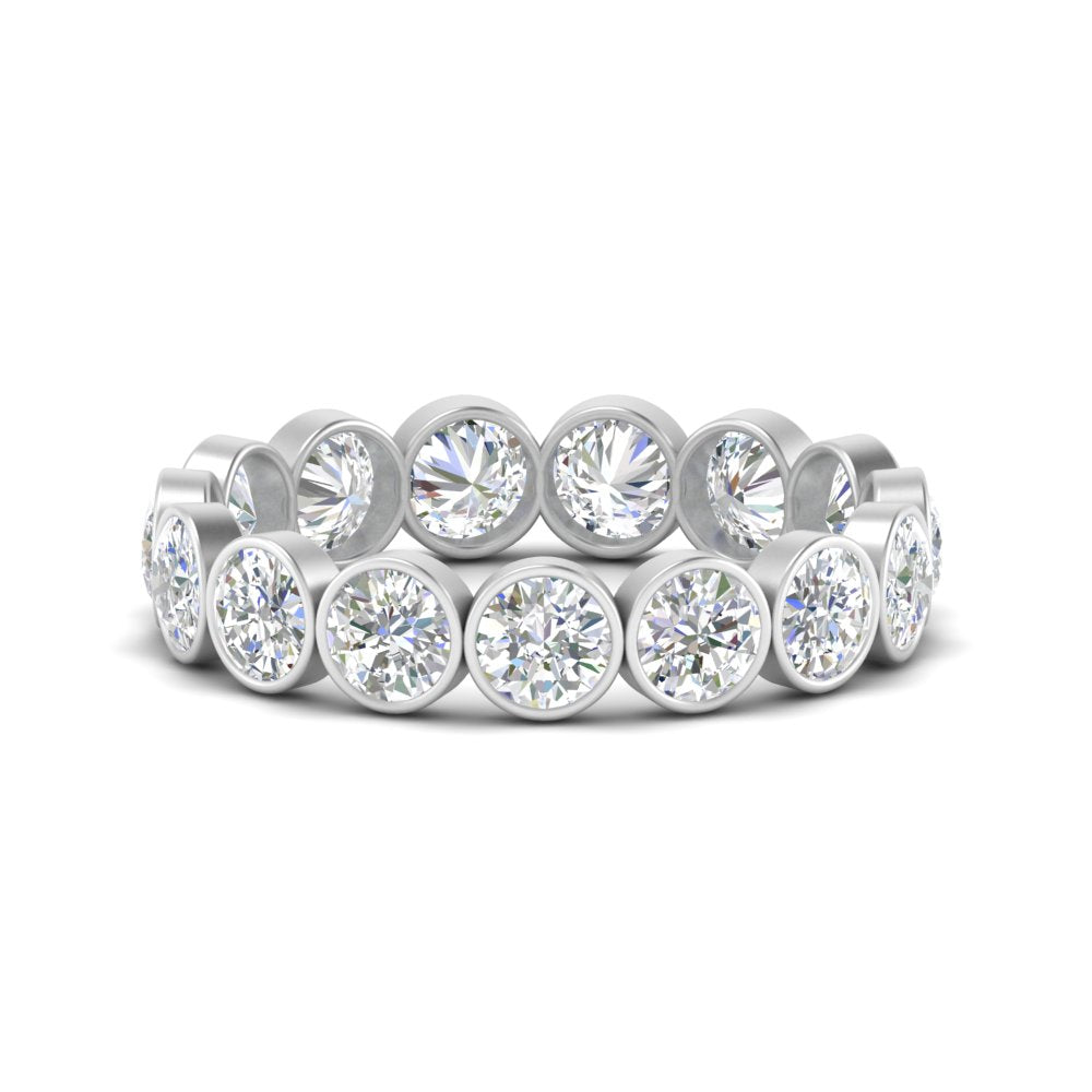 Bezel Lab Diamond Rount Cut Eternity Women Ring In 14K White Gold | Cuts & Carat