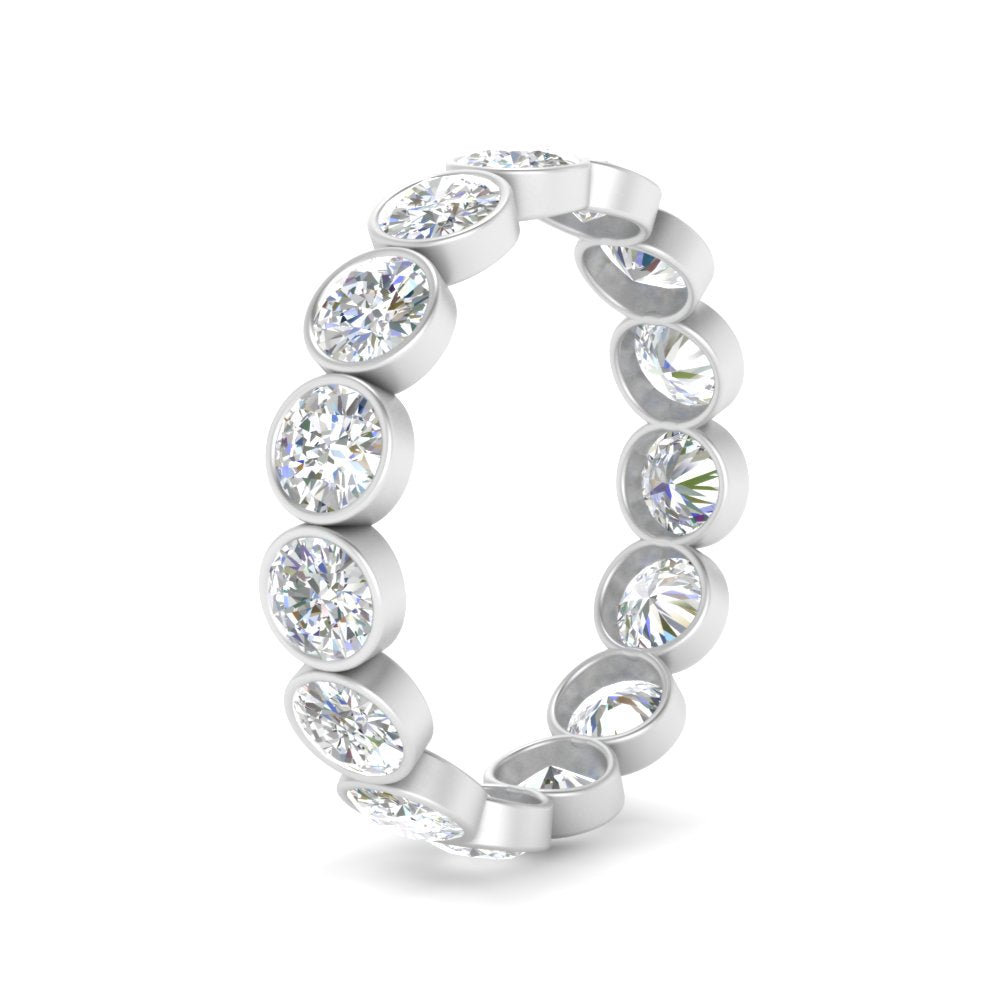 Bezel Lab Diamond Rount Cut Eternity Women Ring In 14K White Gold | Cuts & Carat