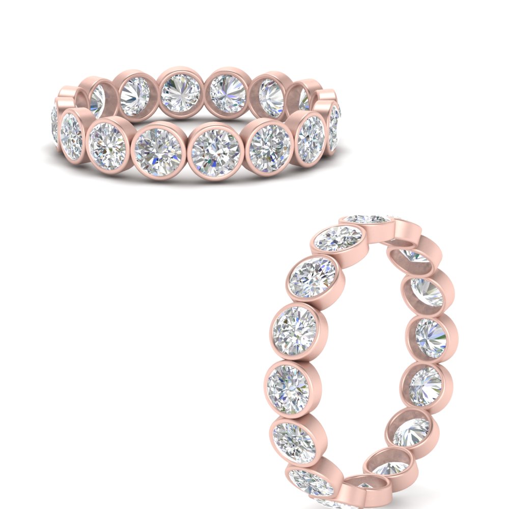 Bezel Lab Diamond Rount Cut Eternity Women Ring In 14K Rose Gold | Cuts & Carat