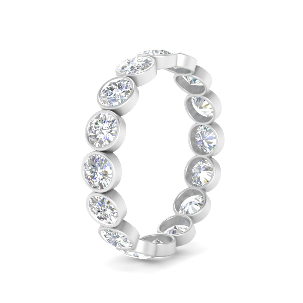 Bezel Lab Diamond Rount Cut Eternity Women Ring In 14K White Gold | Cuts & Carat