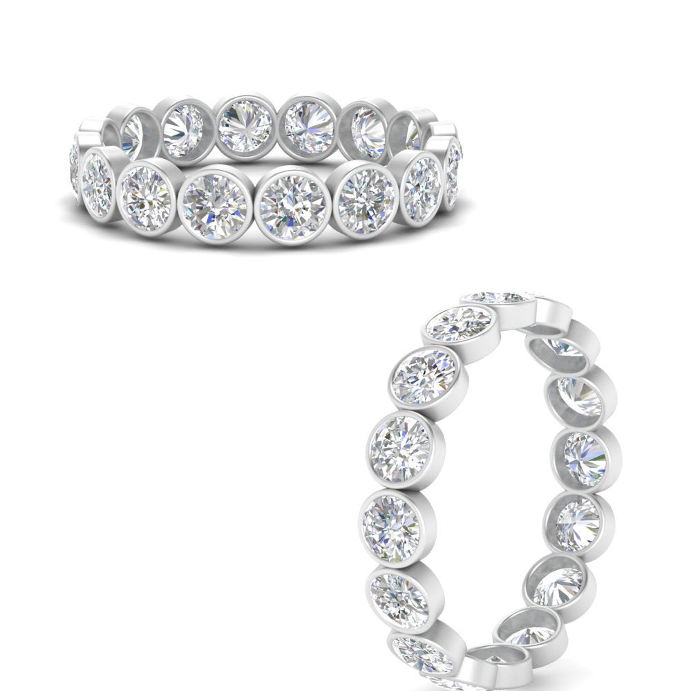 Bezel Lab Diamond Rount Cut Eternity Women Ring In 14K White Gold | Cuts & Carat