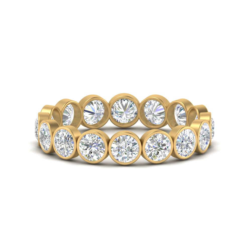 Bezel Lab Diamond Rount Cut Eternity Women Ring In 14k Gold