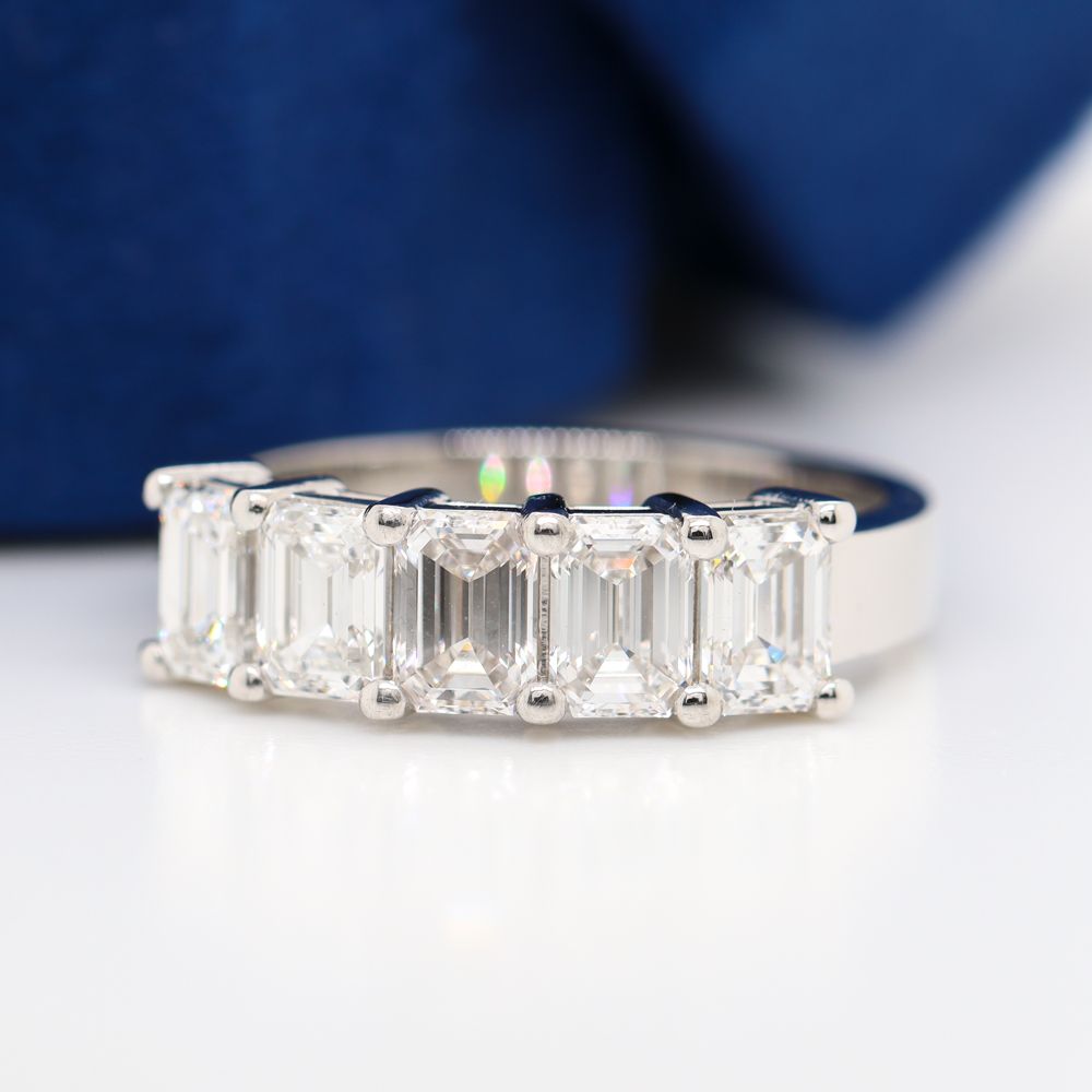 Five Stone Emerald Cut Lab Diamond Ring 14K Gold