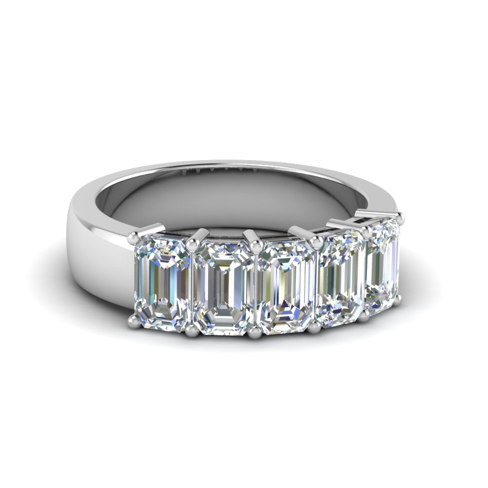 Five Stone Emerald Cut Lab Diamond Ring 14K Gold