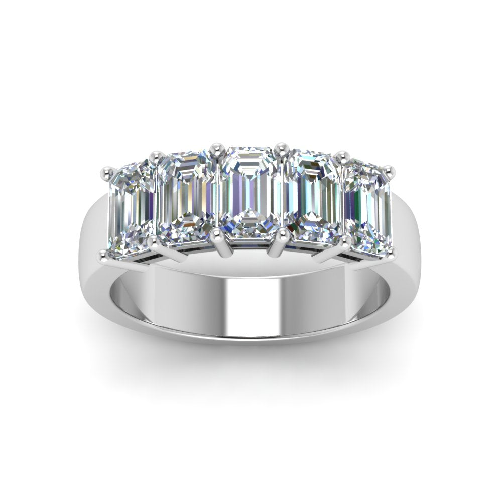 1/2 - 5 Carat Lab Grown Emerald Cut Diamond Five Stone Lab Created Wedding Band For Women 14K Gold