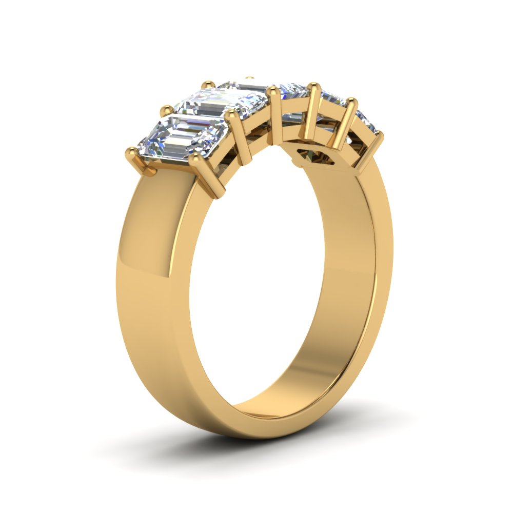 Five Stone Emerald Cut Lab Diamond Ring 14K Gold