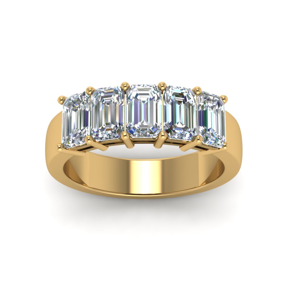 Five Stone Emerald Cut Lab Diamond Ring 14K Gold