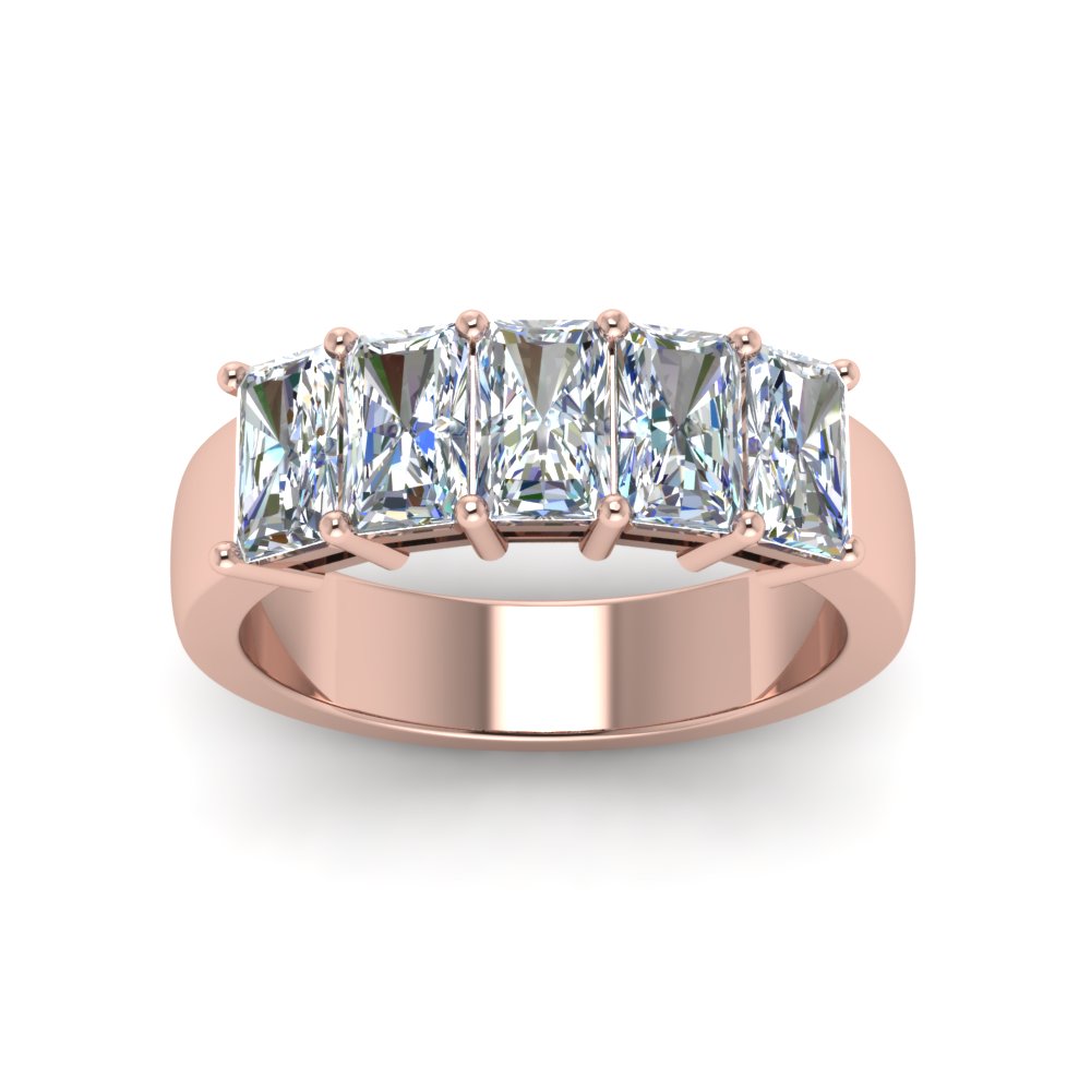 0.50 To 5 Ct Radiant Cut Lab Diamond Five Stone Wedding Band 14k Gold
