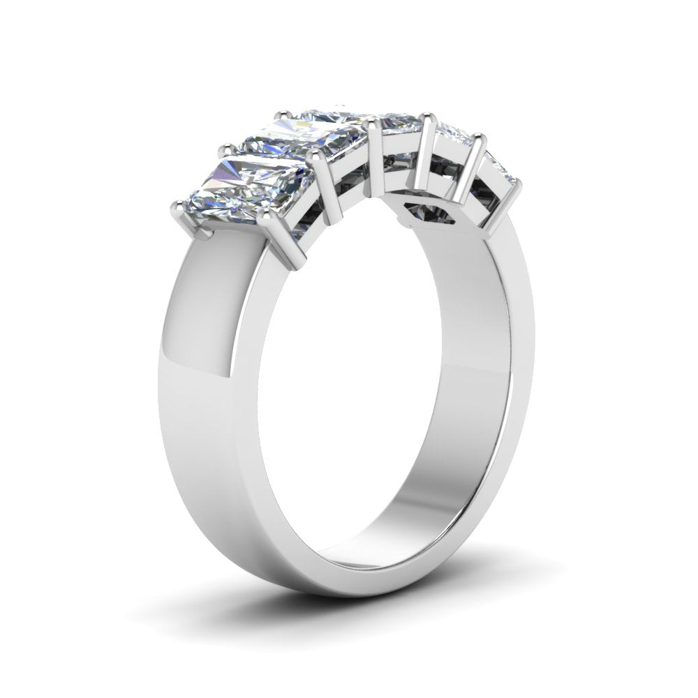 0.50 To 5 Ct Radiant Cut Lab Diamond Five Stone Wedding Band 14k Gold