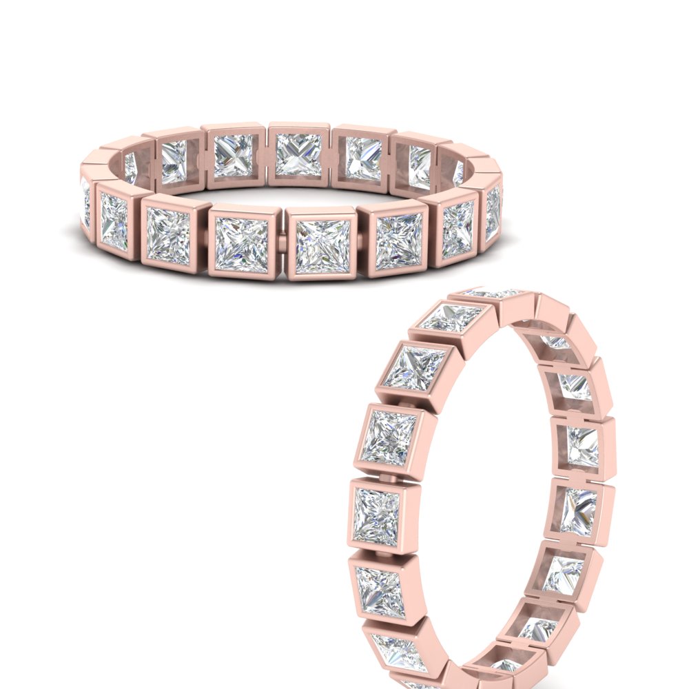 Bezel Princess Cut Lab Diamond Eternity Women Band In 14K Rose Gold | Cuts & Carat
