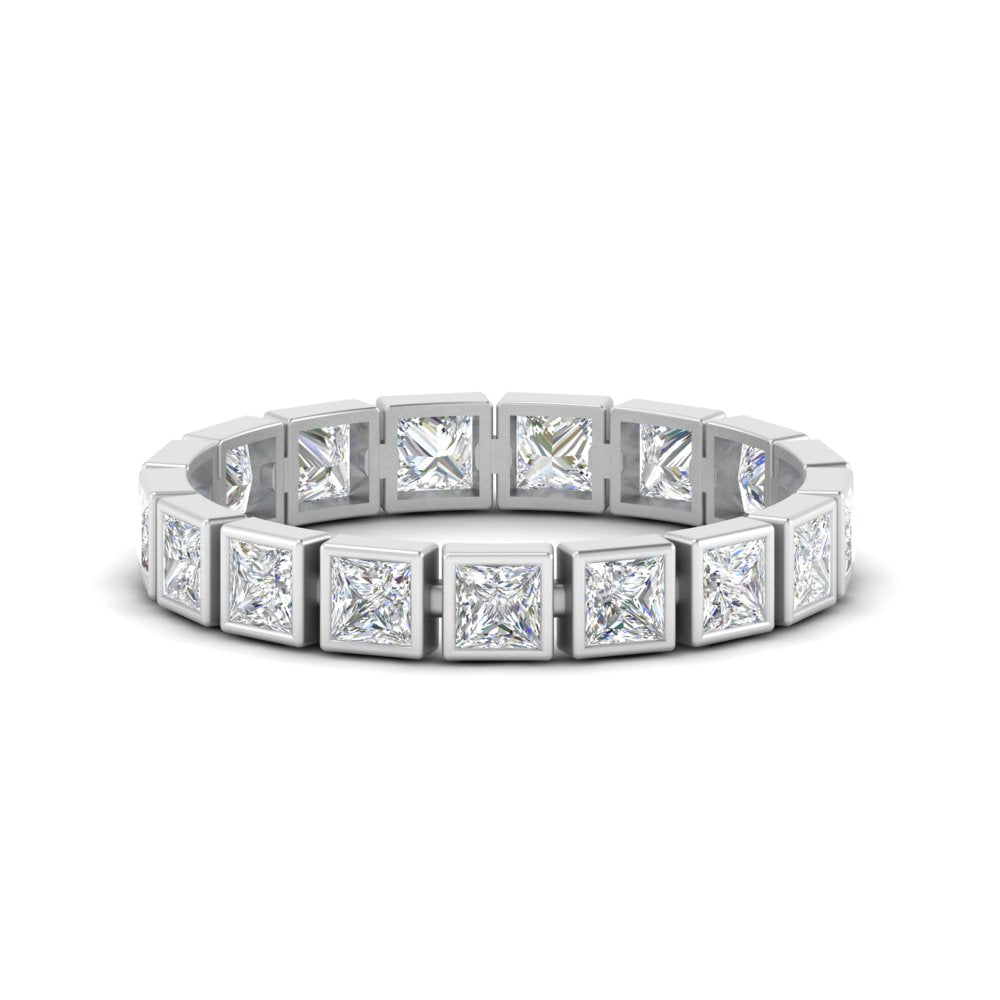 Bezel Princess Cut Lab Diamond Eternity Women Band In 14K White Gold | Cuts & Carat