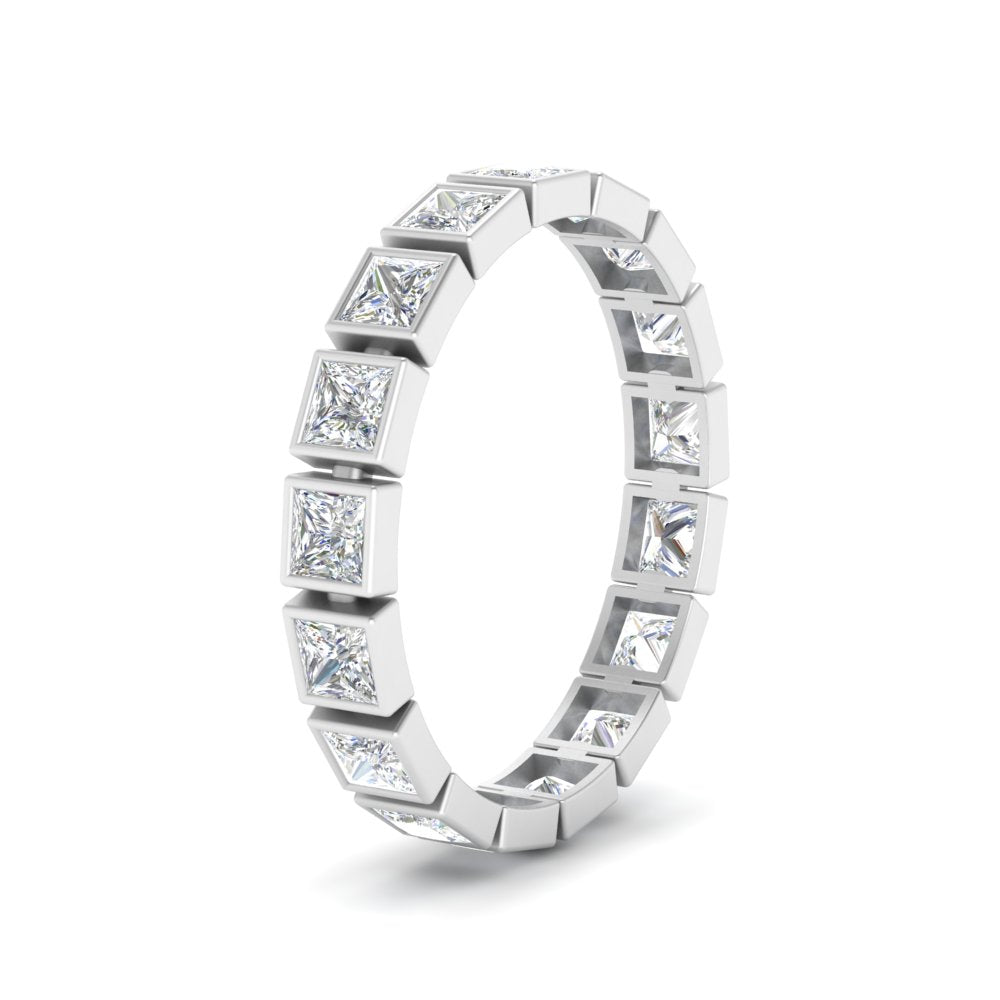 Bezel Princess Cut Lab Diamond Eternity Women Band In 14K White Gold | Cuts & Carat