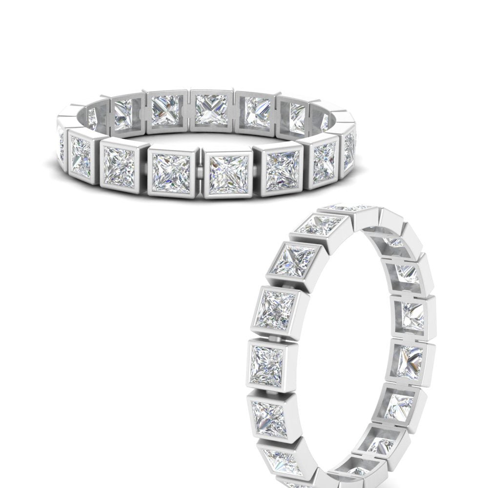 Bezel Princess Cut Lab Diamond Eternity Women Band In 14K White Gold | Cuts & Carat