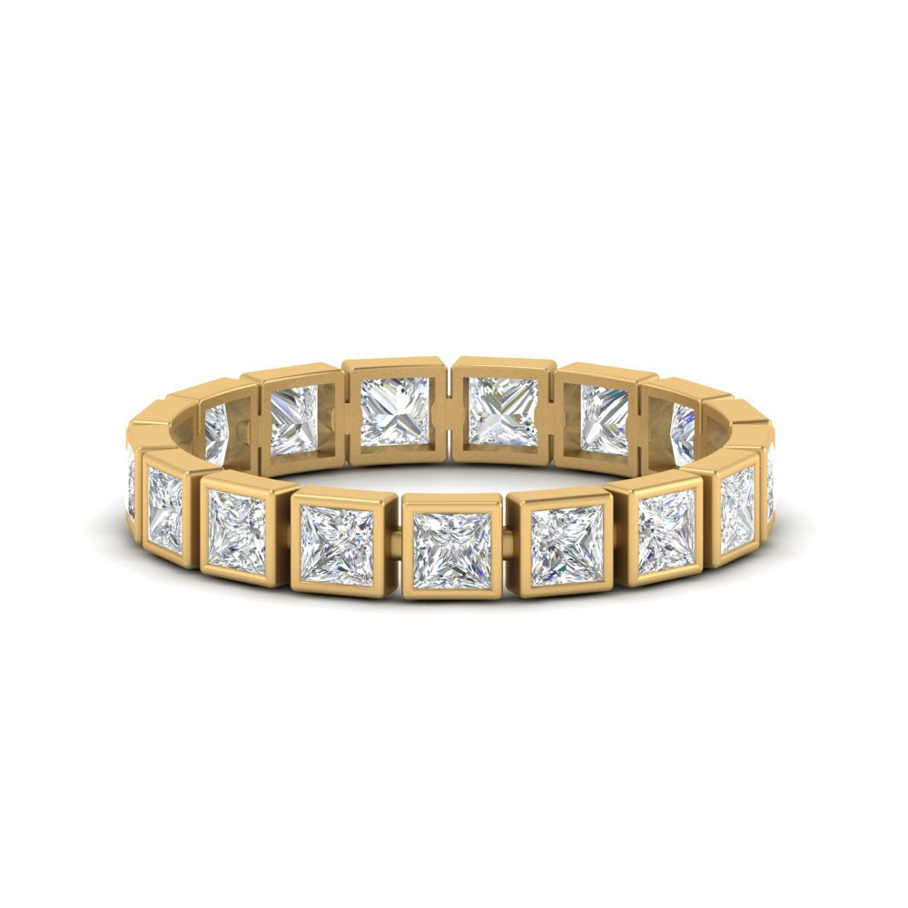Bezel Princess Cut Lab Diamond Eternity Women Band In 14K Yellow Gold | Cuts & Carat