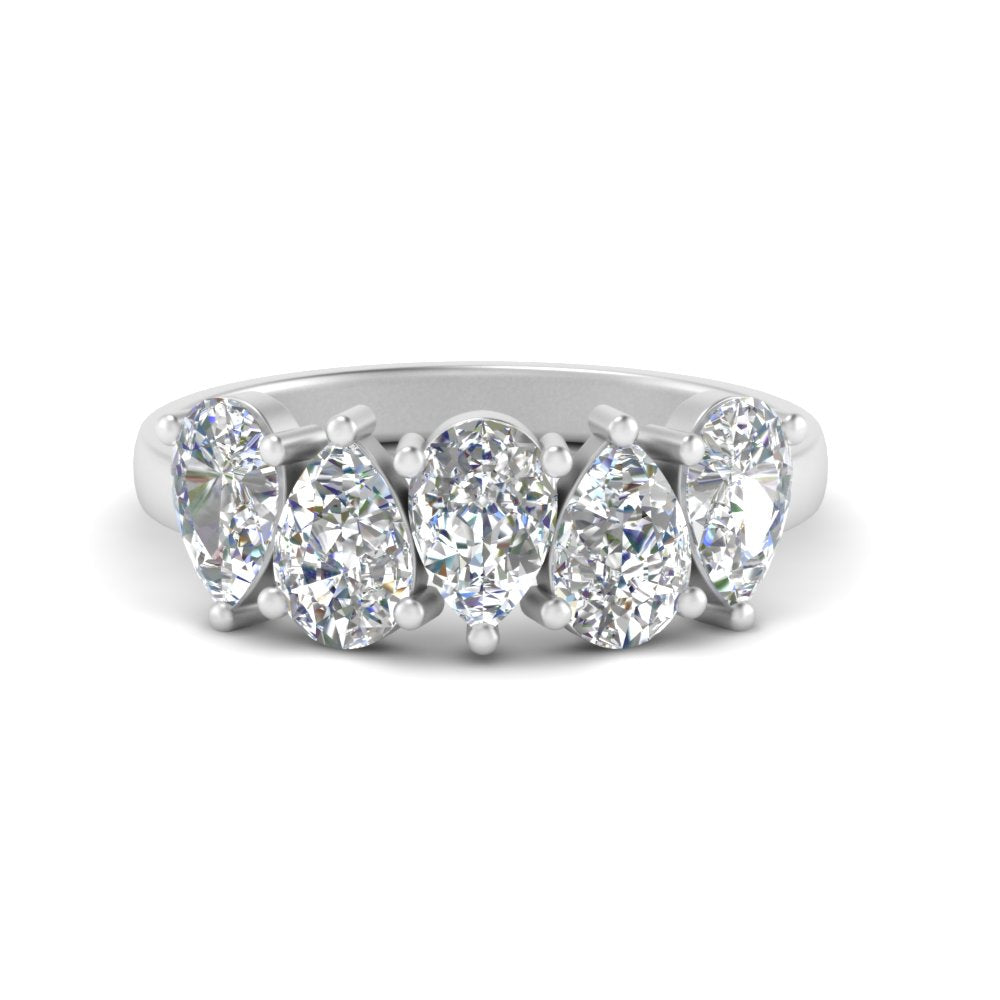 1/2 - 2 1/2 Carat Lab Grown Pear Shaped Diamond Teardrop Lab Created 5 Stone Wedding Band For Women 14K Gold