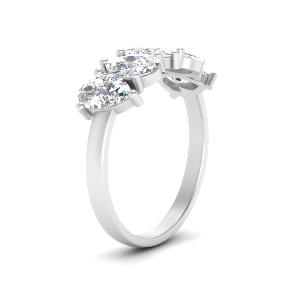 1/2 - 2 1/2 Carat Lab Grown Pear Shaped Diamond Teardrop Lab Created 5 Stone Wedding Band For Women 14K Gold