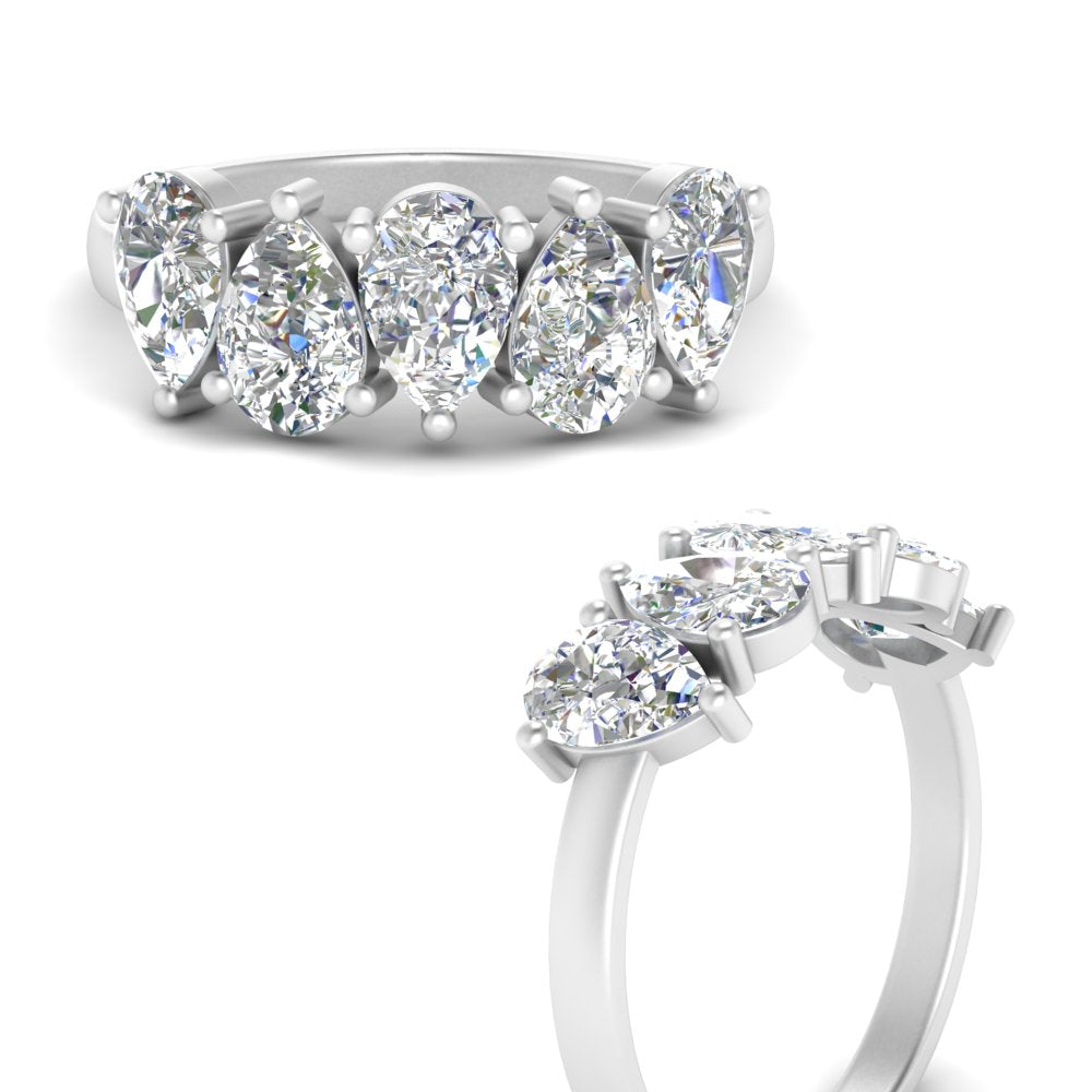 1/2 - 2 1/2 Carat Lab Grown Pear Shaped Diamond Teardrop Lab Created 5 Stone Wedding Band For Women 14K Gold