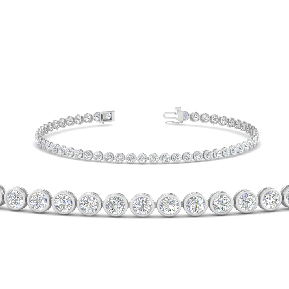 2.50 To 12 Carat Lab Diamond Bezel Set Tennis Bracelet 14K Gold