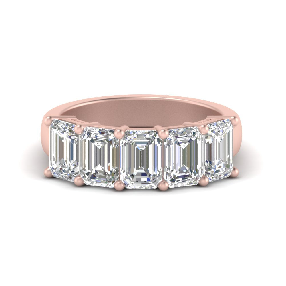 Five Stone Emerald Cut Lab Diamond Ring 14K Gold