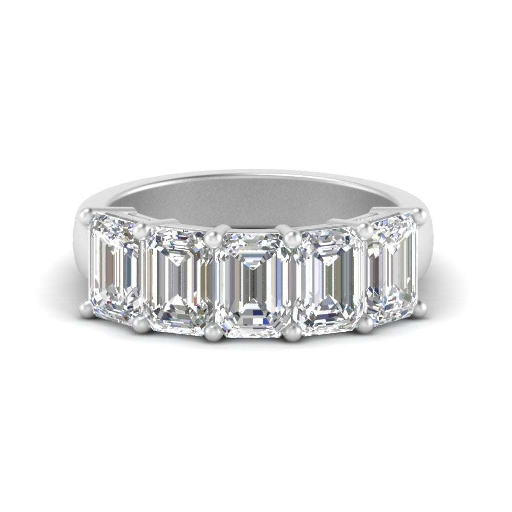 Five Stone Emerald Cut Lab Diamond Ring 14K Gold