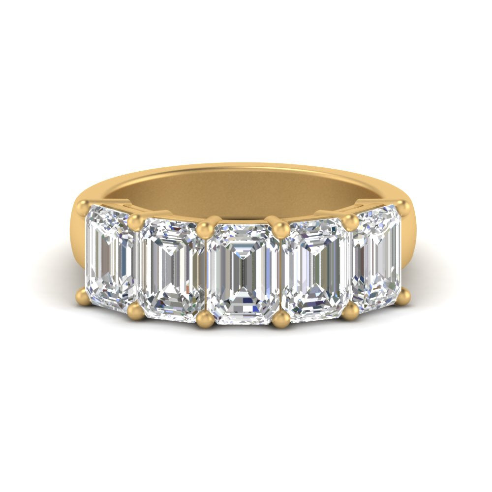 Five Stone Emerald Cut Lab Diamond Ring 14K Gold